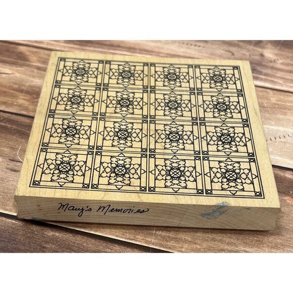 VERY HTF RARE OUTLINES RUBBER STAMP CO WOOD MOUNTED SNOWFLAKE BLOCK QUILT FLOWER - Picture 4 of 4